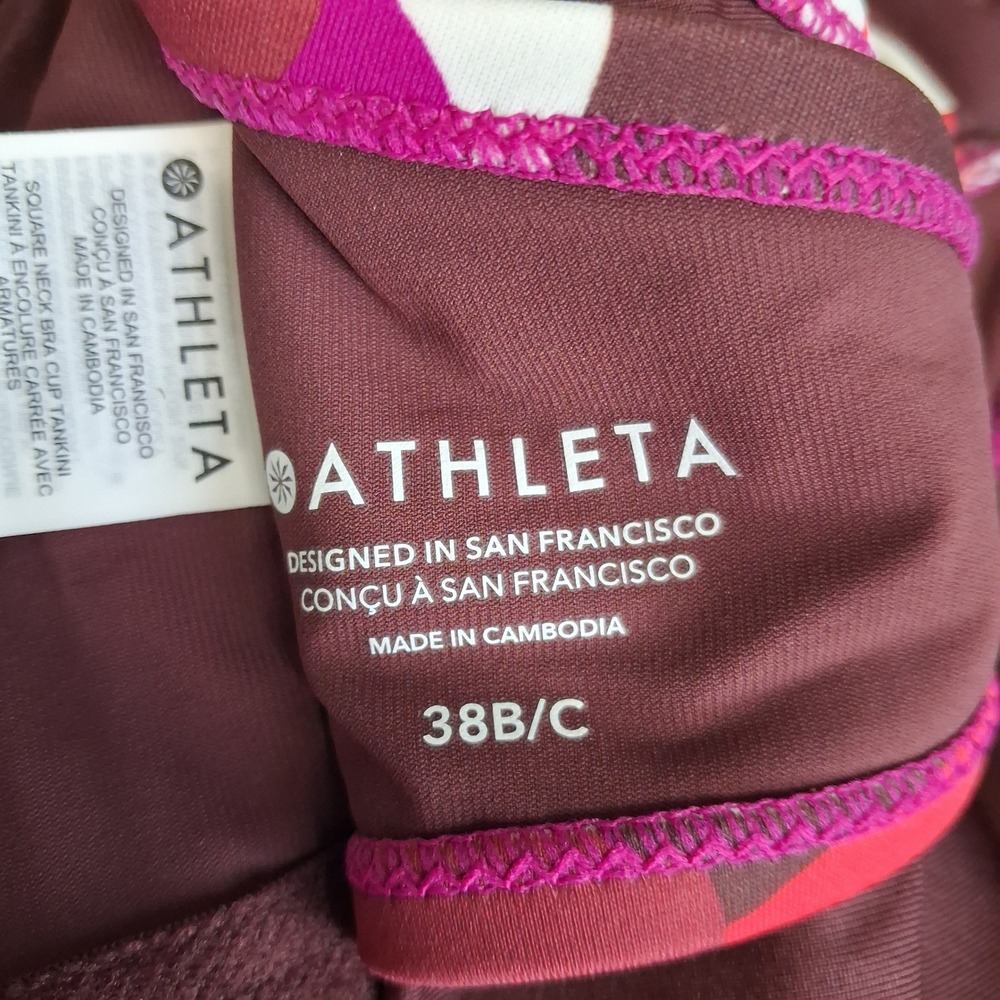 Athleta Womens Bra Top Tankini Top Brown Pink White 38 B/C New Tropical Swimwear - Picture 4 of 11